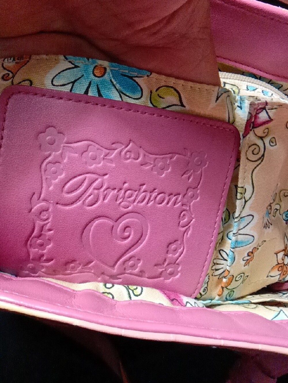 Brighton Pink-Trim Woven Straw Tote with Heart Charm - Picture 6 of 7